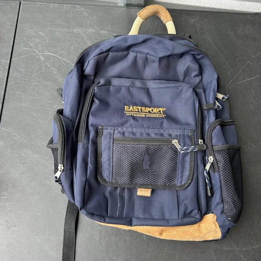 Eastsport Canvas Backpack Heritage Outdoor Rucksack Navy Blue Suede Trim School‎